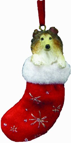 0831310130244 - COLLIE CHRISTMAS STOCKING ORNAMENT WITH SANTA'S LITTLE PALS HAND PAINTED AND STITCHED DETAIL