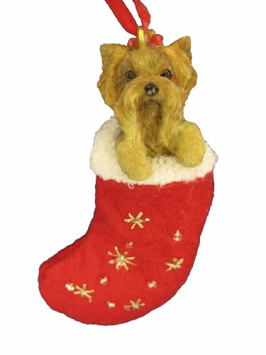 0831310138189 - YORKIE PUPPY CHRISTMAS STOCKING ORNAMENT WITH SANTA'S LITTLE PALS HAND PAINTED AND STITCHED DETAIL