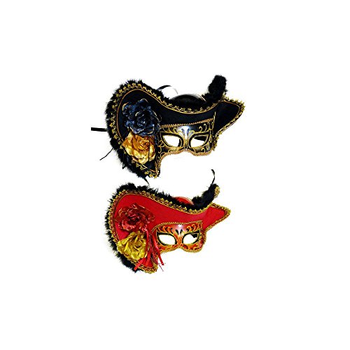 0831687092060 - REDSKYTRADER - BLACK AND GOLD FEMALE MASQUERADE BALL PIRATE MASK - VENETIAN - ONE SIZE FITS MOST - BLACK