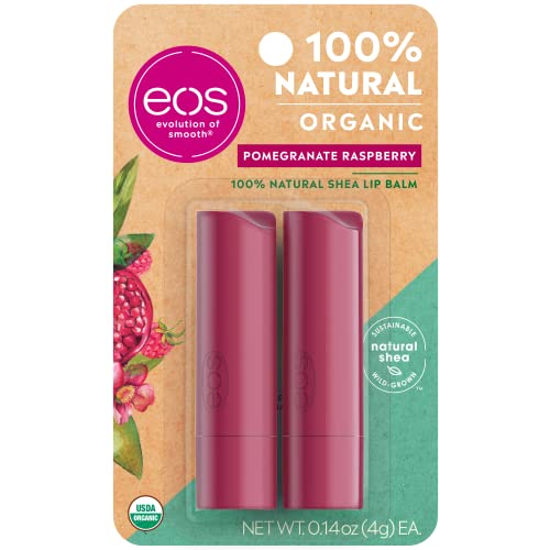0832992016116 - EOS USDA ORGANIC LIP BALM - POMEGRANATE RASPBERRY | LIP CARE TO MOISTURIZE DRY LIPS | 100% NATURAL AND GLUTEN FREE | LONG LASTING HYDRATION | 0.14 OZ | 2 PACK