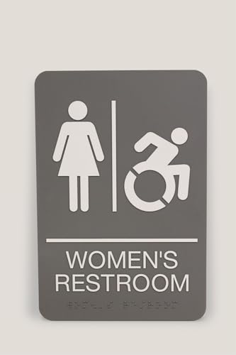 0083392077768 - HEADLINE SIGN DYNAMIC WOMENS RESTROOM ACCESSIBLE ADA SIGN, RAISED WHITE LETTERS BRAILLE AND INTERNATIONAL SYMBOLS, RIGID PLASTIC WITH MOUNTING TAPE INCLUDED, MADE IN USA, 6 X 9 X 1/8, GRAY
