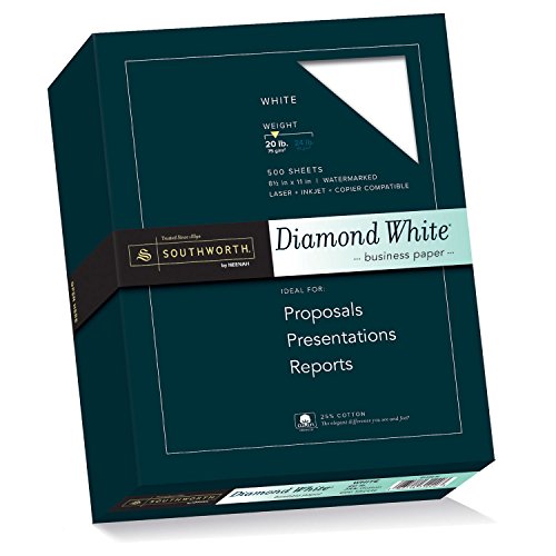 0083514312203 - SOUTHWORTH DIAMOND WHITE BUSINESS PAPER, WHITE, 20 POUNDS, 500 COUNT (31-220-10)