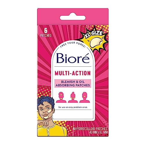 0835393009077 - BIORE PIMPLE PATCH, MULTI-ACTION X-LARGE BLEMISH AND OIL ABSORBING PATCHES, HYDROCOLLOID, ACNE PATCH FOR CLUSTER BREAKOUTS, 6 CT
