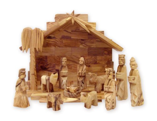 0837654873236 - OLIVE WOOD MINIATURE SET WITH STABLE 12 PIECES