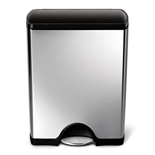 0838810016313 - SIMPLEHUMAN RECTANGULAR STEP TRASH CAN RECYCLER, STAINLESS STEEL, PLASTIC LID, 46 L / 12 GAL