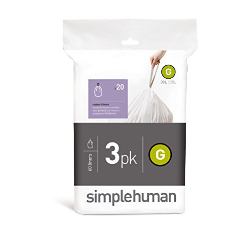 0838810017532 - SIMPLEHUMAN CODE G CUSTOM FIT LINERS, 3 REFILL PACKS (60 LINERS), CODE G - 30L / 8 GALLON, WHITE