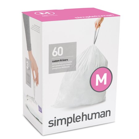 0838810017570 - SIMPLEHUMAN CODE M CUSTOM FIT LINERS, 3 REFILL PACKS, (60 LINERS), 45 L/12 GALLON, WHITE
