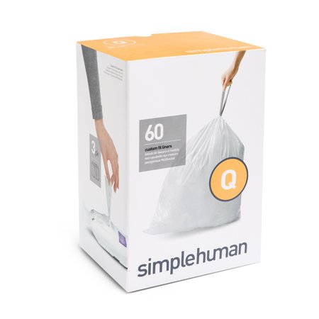 0838810017600 - SIMPLEHUMAN CODE Q CUSTOM FIT LINERS, 3 REFILL PACKS, (60 LINERS), 50-65 L/13-17 GALLON, WHITE