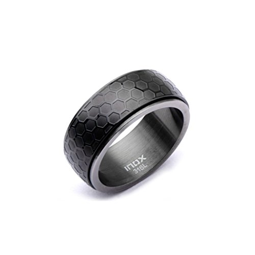 0839546386640 - INOX JEWELRY STAINLESS STEEL / GUNMETAL CAR GRILLE SPINNER RING (BLACK, SIZE 9)