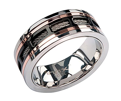 0839546727146 - INOX JEWELRY STAINLESS STEEL ROSE GOLD WINDOW SPINNER RING (BLACK, SIZE 12)