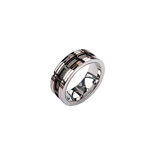 0839546727153 - MENS STAINLESS STEEL IN IP BLACK AND ROSE GOLD WINDOW STEEL POLISHED CABLE RING