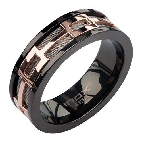0839546727177 - INOX JEWELRY STAINLESS STEEL CABLE ROSE GOLD WINDOW SPINNER RING (BLACK SIZE 11)