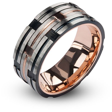 0839546727405 - INOX JEWELRY STAINLESS STEEL ROSE GOLD MATTE/POLISH RING (BLACK, SIZE 10)