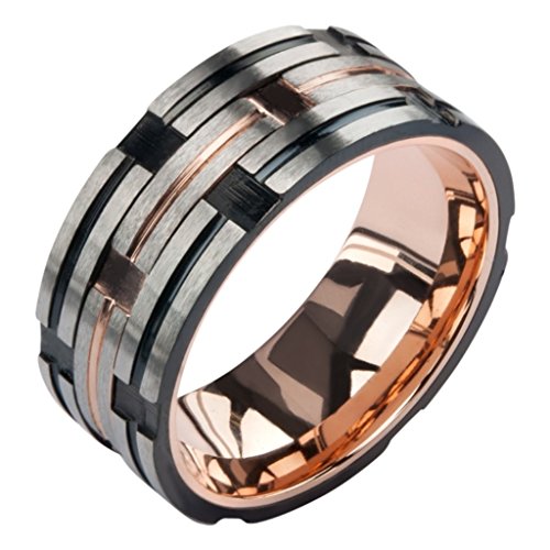0839546727412 - INOX JEWELRY STAINLESS STEEL ROSE GOLD MATTE/POLISH RING (BLACK, SIZE 11)