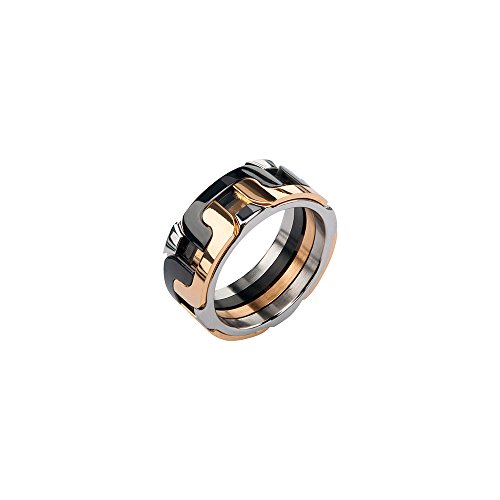 0839546727443 - INOX MENS STAINLESS STEEL GOLD & BLACK INTERLOCK POLISHED RING SIZE 10 FR138-10