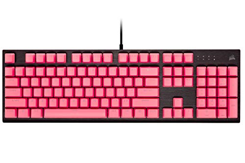 0840006639299 - CORSAIR PBT DOUBLE-SHOT PRO KEYCAP MOD KIT – DOUBLE-SHOT PBT KEYCAPS – ROGUE PINK – STANDARD BOTTOM ROW – TEXTURED SURFACE – 1.5MM-THICK WALLS – O-RING DAMPENERS