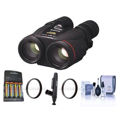 0840014186525 - CANON 10X42 L IS WP IMAGE STABILIZED, WATER PROOF PORRO PRISM BINOCULAR - BUNDLE WITH 4AA NI-MH BATTARIES WITH CHARGER, 2X 52MM UV FILTERS, CLEANING KIT, LENSPEN CLEANER