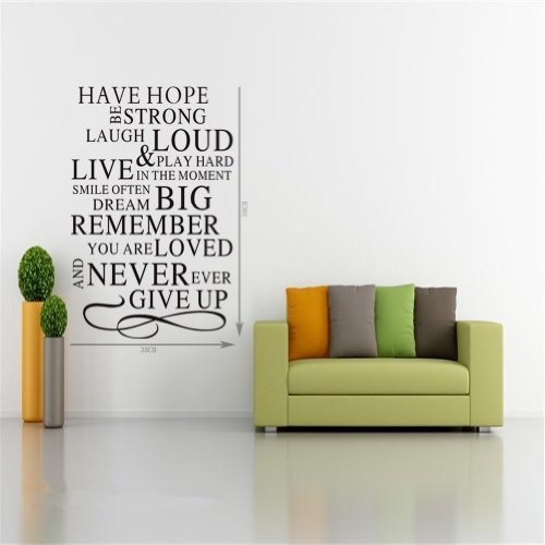 0840022137601 - 15 X 23.6 OLIVIA WALL STICKER DECALS QUOTES INSPIRATIONAL - HAVE HOPE BE STRONG LAUGH LOUD & PLAY HARD LIVE IN THE MOMENT SMILE OFTEN DREAM BIG REMEMBER YOU ARE LOVED AND NEVER EVER GIVE UP - SAYINGS LETTERING VINYL ROOM HOME WALL DECOR MURAL ART