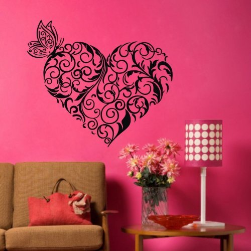 0840022170677 - TGSIK DIY FLOWER BRANCH LOVE HEART WALL DECALS VINYL REMOVABLE BUTTERFLY WALL DECOR PEEL & STICK WALL STICKERS GRAPHIC ART FOR TEEN BOYS GIRLS GIFT KIDS CHILDREN BEDROOM LIVING ROOM BABY NURSERY HOME DECORATIONS BLACK