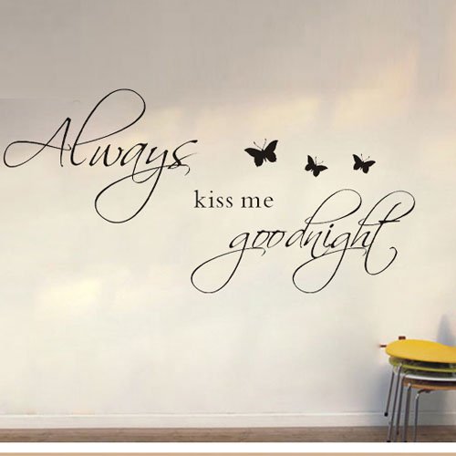 0840022171278 - TGSIK DIY ALWAYS KISS ME GOODNIGHT VINYL BLACK WALL DECALS STICKERS LOVE QUOTES WITH BUTTERFLY REMOVABLE LARGE WALL MURAL DECOR