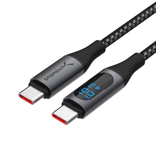 0840025261822 - SABRENT USB C TO USB C CHARGING CABLE WITH SMART DISPLAY, 1M/3.3FT LONG, E-MARKER CHIP, 100W CHARGING AND 480MBPS DATA TRANSFER SPEEDS, FOR LAPTOPS, SMARTPHONES, TABLETS (CB-C2C1)