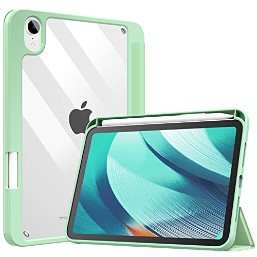 0840034677157 - MOKO CASE FIT NEW IPAD MINI 6 CASE WITH PENCIL HOLDER (6TH GENERATION, 8.3 INCH 2021), SOFT TPU FRAME HARD PC CLEAR TRANSPARENT BACK SHELL SMART COVER FOR IPAD MINI 6 2021, AUTO WAKE/SLEEP, GREEN
