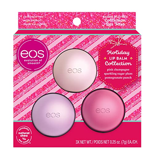 0840044709596 - EOS LIMITED EDITION HOLIDAY LIP BALM TRIO- PINK CHAMPAGNE, SPARKING SUGAR PLUM, POMEGRANATE PUNCH, 3-PACK