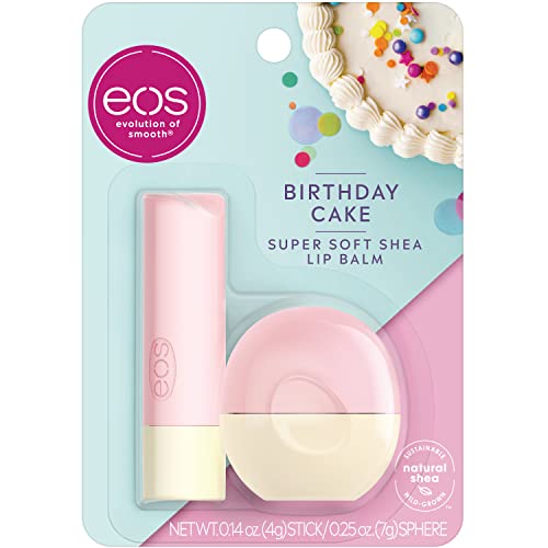 0840044710646 - EOS SUPER SOFT SHEA LIP BALM - BIRTHDAY CAKE | 24 HOUR HYDRATION | LIP CARE TO MOISTURIZE DRY LIPS | GLUTEN FREE | 0.25 OZ SPHERE + 0.14 STICK