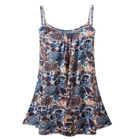 0840046819606 - WOMEN’S PLUS SIZE BOHO FLORAL CASUAL STRAPPY SLEEVELESS SHIRTS