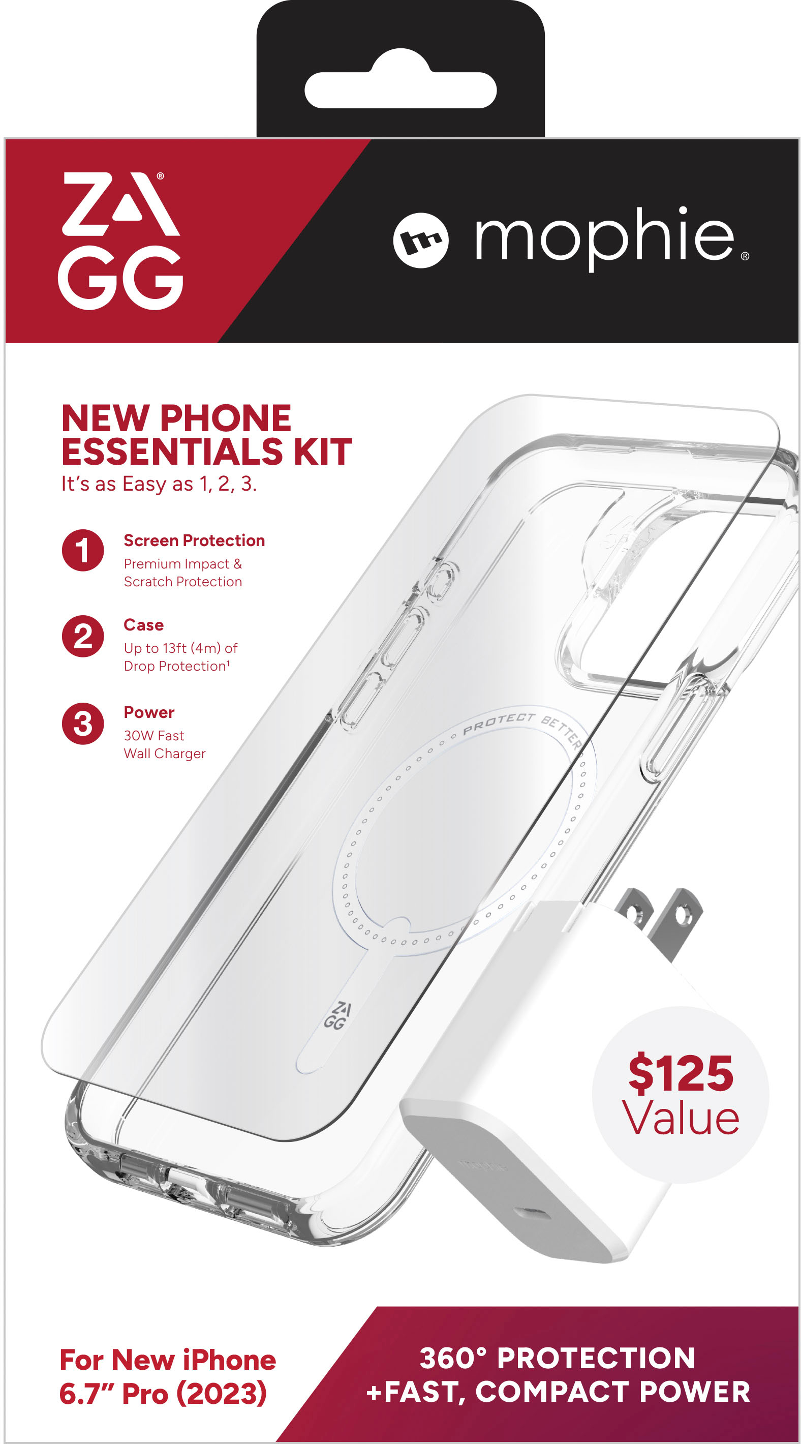 0840056198104 - ZAGG - MOPHIE NEW PHONE ESSENTIALS KIT: 360 PROTECTION + FAST, COMPACT POWER FOR APPLE IPHONE 15 PRO MAX - CLEAR/WHITE