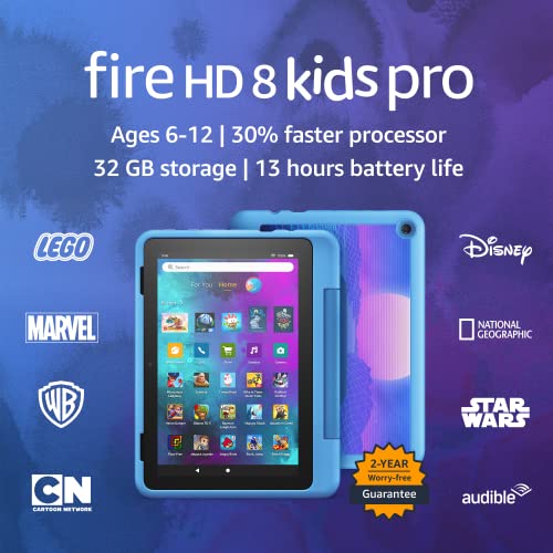 0840080531496 - ALL-NEW FIRE HD 8 KIDS PRO TABLET, 8 HD DISPLAY, AGES 6-12, 30% FASTER PROCESSOR, 13 HOURS BATTERY LIFE, KID-FRIENDLY CASE, 32 GB, (2022 RELEASE), CYBER BLUE