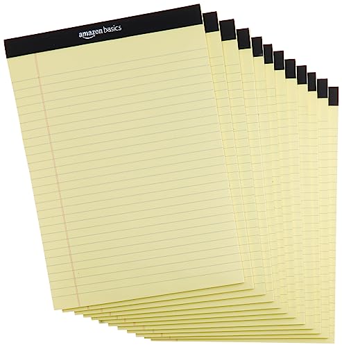 0840095882774 - AMAZON BASICS WIDE RULED 8.5 X 11.75-INCH LINED WRITING NOTE PADS - 12-PACK (50-SHEET PADS), CANARY