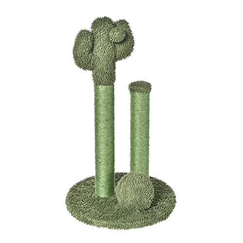 0840095890663 - AMAZON BASICS CACTUS CAT SCRATCHING TRIPLE POSTS WITH DANGLING BALL, SMALL, 22.4 INCHES