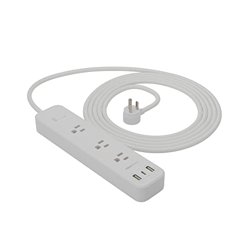 0840095899802 - AMAZON BASICS 3-OUTLETS POWER STRIP (1875 W, 125V / 15A), 1 USB-C AND 2 USB-A (17 W), 5 FT CORD, FOR HOME, OFFICE, TRAVEL