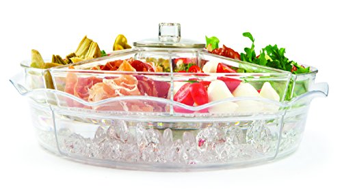 0840102105575 - JUMBL APPETIZER SERVING TRAY WITH LIDS | 4 REVOLVING DUEL CUPS-ON-ICE