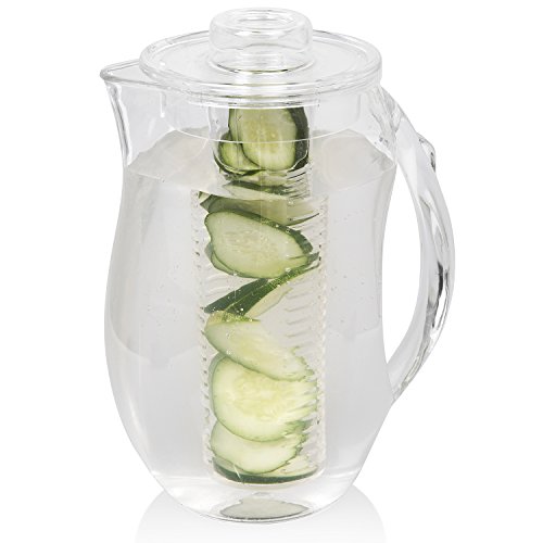 0840102105636 - JUMBL TEA INFUSER WATER PITCHER. PLASTIC PITCHERS WITH SPILL PROOF LID & REMOVABLE INFUSION INSERT FOR KOOL AID, JUICE, ICED TEA, LEMON WATER, CRYSTAL CLEAR SHATTERPROOF ACRYLIC, 2 QUART