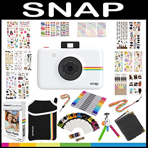 0840102178937 - POLAROID SNAP INSTANT CAMERA GIFT BUNDLE + ZINK PAPER (20 SHEETS) + 9 UNIQUE COLORFUL STICKER SETS + POUCH + TWIN TIP MARKERS + HANGING FRAMES + PHOTO ALBUM + ACCESSORIES