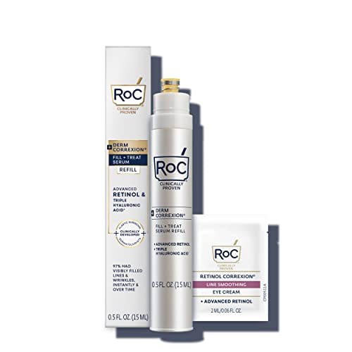 0840103212760 - ROC DERM CORREXION REFILL CARTRIDGE FOR FILL + TREAT ADVANCED RETINOL SERUM, WRINKLE FILLER TREATMENT WITH HYALURONIC ACID FOR FOREHEAD WRINKLES, CROWS FEET, ELEVEN WRINKLES & LAUGH LINES, 15ML