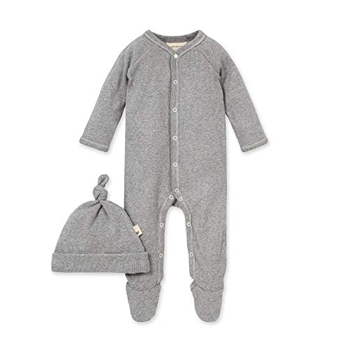 0840109510419 - BURT’S BEES BABY BABY BOYS’ ROMPER JUMPSUIT, 100% ORGANIC COTTON ONE-PIECE COVERALL, GREY THERMAL & HAT, 3-6 MONTHS