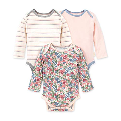 0840109518538 - BURT’S BEES BABY BABY BODYSUITS, 3-PACK LONG & SHORT-SLEEVE ONE-PIECES, 100% ORGANIC COTTON, FLOWER FIELDS, 12 MONTHS