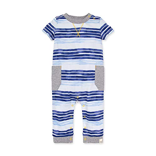 0840109545510 - BURTS BEES BABY BABY BOYS ROMPER JUMPSUIT, 100% ORGANIC COTTON ONE-PIECE COVERALL, OVERSIZED STRIPES, 24 MONTHS