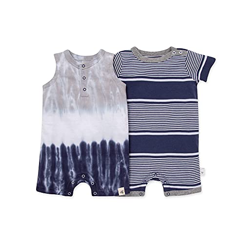0840109564764 - BURTS BEES BABY BABY BOYS SHORT SLEEVE ROMPERS 2-PACK, 100% ORGANIC COTTON ONE-PIECE COVERALL, INDIGO DIP DYE, 3 MONTHS