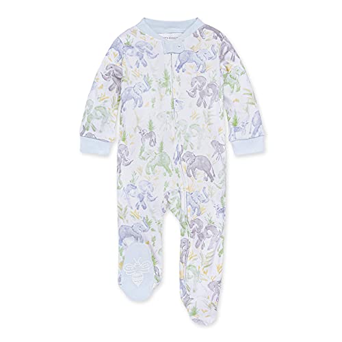 0840109564863 - BURTS BEES BABY BABY GIRLS SLEEP AND PLAY PJS, 100% ORGANIC COTTON ONE-PIECE PAJAMAS ZIP FRONT LOOSE FIT ROMPER JUMPSUIT, ELLO ELEPHANT BLUE, NEWBORN