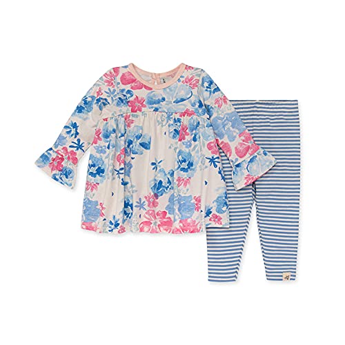 0840109574824 - BURTS BEES BABY BABY GIRLS TOP AND PANT SET, TUNIC AND LEGGINGS BUNDLE, 100% ORGANIC COTTON, BLUE BLOOMS, 6 MONTHS