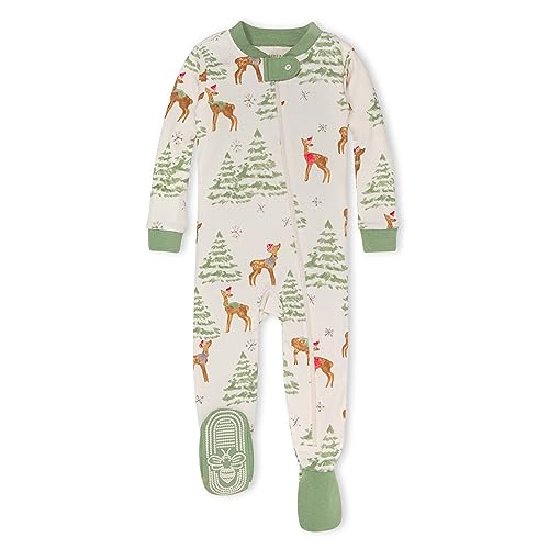 0840109598233 - BURTS BEES BABY BABY GIRLS PAJAMAS, ZIP FRONT NON-SLIP FOOTED SLEEPER PJS, 100% ORGANIC COTTON, CURIOUS DEER, 12 MONTHS