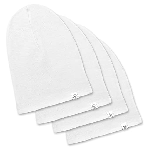 0840109606907 - HONESTBABY 4-PACK ORGANIC COTTON REVERSIBLE BEANIE HATS, 4-PACK BRIGHT WHITE, ONE SIZE