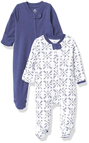 0840109607362 - HONESTBABY BABY 2-PACK ORGANIC COTTON FOOTED PAJAMA SLEEP & PLAY, COMPASS/NAVY, 3-6 MONTHS