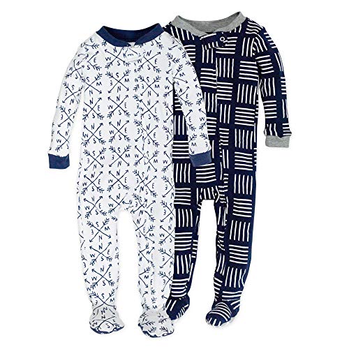 0840109607386 - HONESTBABY BABY 2-PACK ORGANIC COTTON SNUG-FIT FOOTED PAJAMAS, COMPASS/NAVY, 12 MONTHS