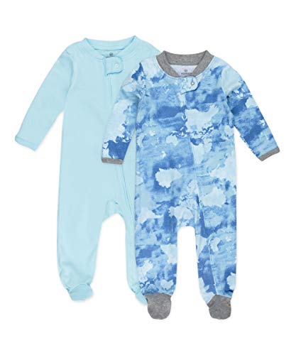 0840109607607 - HONESTBABY BABY 2-PACK ORGANIC COTTON FOOTED PAJAMA SLEEP & PLAY, WATERCOLOR WORLD/TEAL BLUE, 3-6 MONTHS