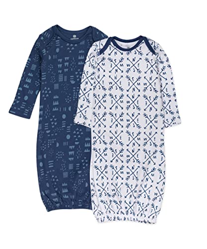 0840109618351 - HONESTBABY BABY 2-PACK ORGANIC COTTON SLEEPER GOWNS, COMPASS/PATTERN NAVY, 0-6 MONTHS